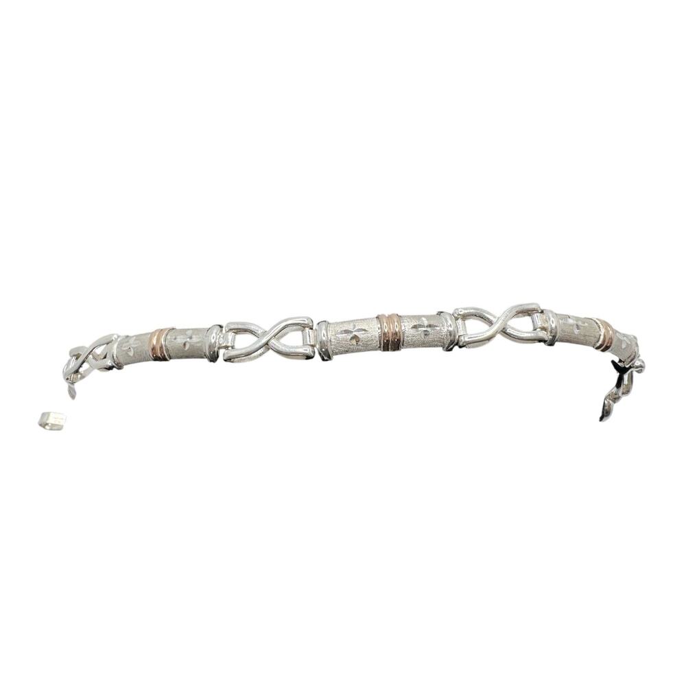 Designer Peruvian Sterling Silver 950 and 18K Gold Inlay Bracelet - 7.5”